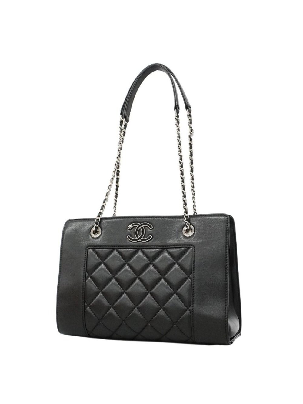 Chanel Shoulder Bag Mademoiselle Lambskin Black Silver